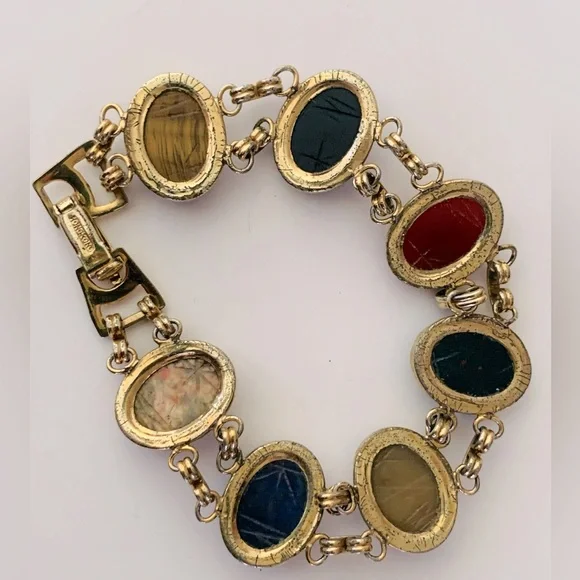 Hong Kong Scarab Semi Precious Stones Vintage Bracelet - Picture 3 of 7